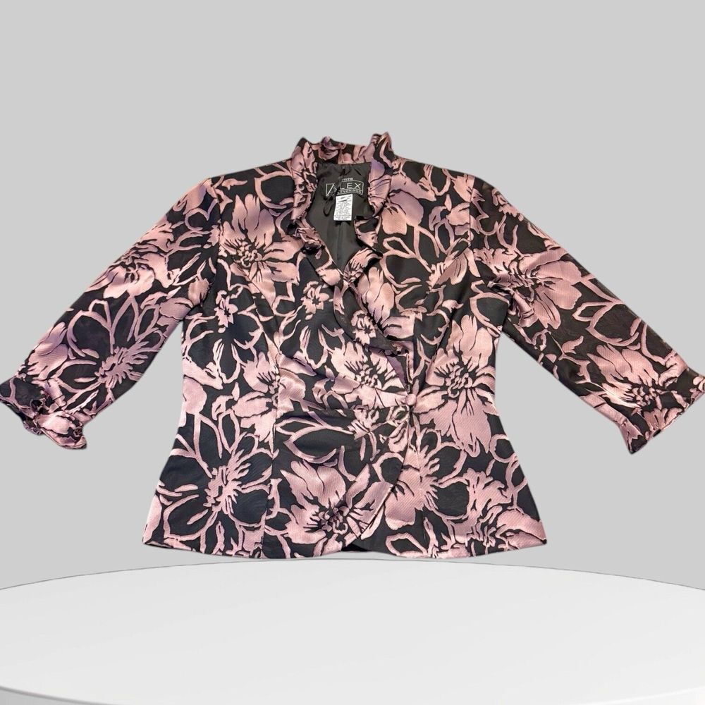 Vintage ALEX EVENINGS Wrap Bolero Style‎ Jacket Black/Floral Women's Size…